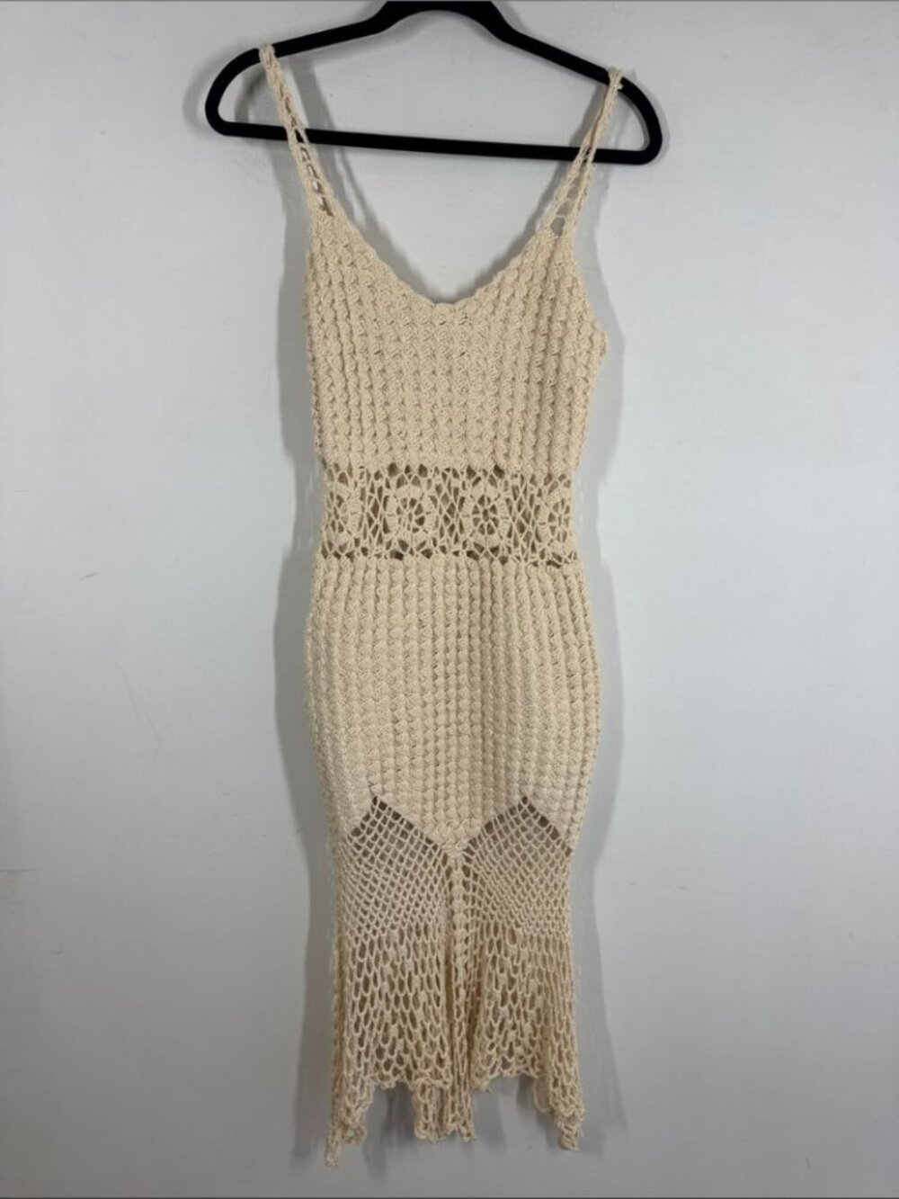 Hand Crocheted Cream Cover Up Dress Boho Festival Beach Resort Summer Vacation - Picture 2 of 13